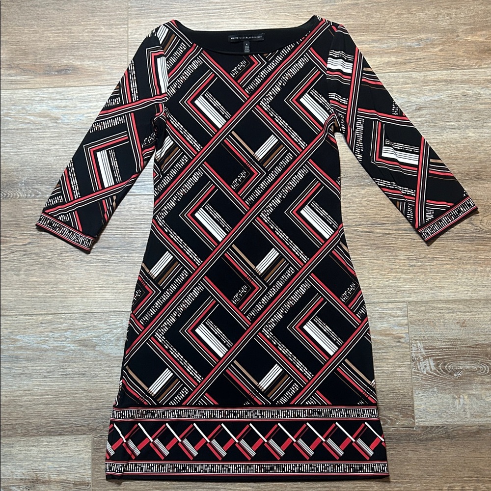 White House Black Market Black and Red Geometric Dress